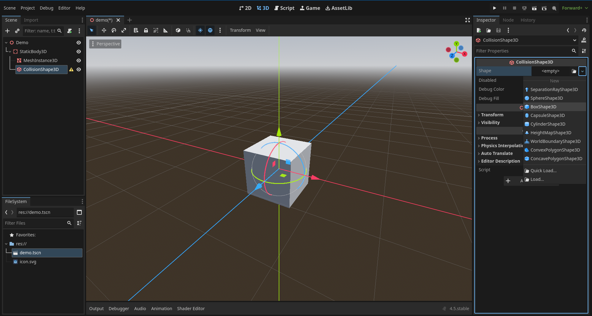 Collision shape assigned